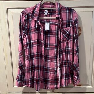 NWT GAP long sleeve button-down pink plaid top